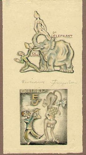Exlibris für Dr. Elephant und ES (Eugen Strens) 2 Radierungen auf einem Blatt.