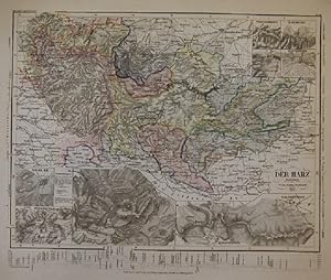 Der Harz. Gez. v. Prem. Leutn. Gotthardt. 1852. Mit 8 Nebenkarten: Wernigerode, Ilsenburg, Blanke...