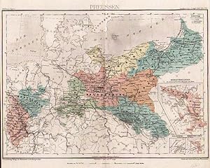 PREUSSEN, Preussen, Politische Karte, Farbstahlstich, um 1861, Mittelpunkt: Berlin, 23x31 cm Bild...