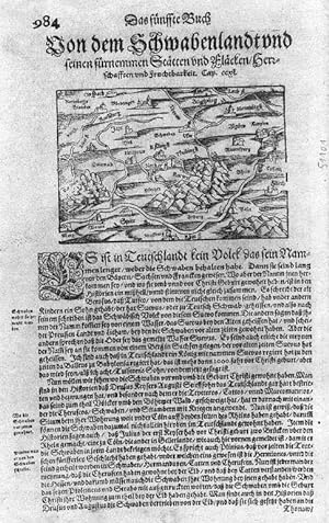 SCHWABEN, Von dem Schwabenland, Holzschnitt aus der Cosmographie des Sebastian Münster, um 1600, ...