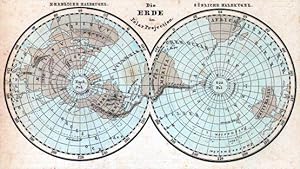 WELTKARTE, Die Erde in Polar Projectionen, Farbholzstich, um 1890, 11x21