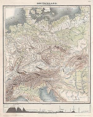 DEUTSCHLAND, Deutschland, physikalische Karte, altkolorierter Stahlstich, Serz, um 1850, Mittelpu...