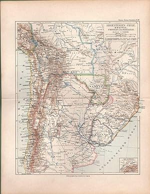 ARGENTINIEN - CHILE - BOLIVIEN - URUGUAY - PARAGUAY, Farblithographie, um 1892, Mittelpunkt: Asun...