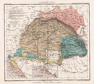 KARPATENLÄNDER, Karpaten-Land, Politische Karte, Farbstahlstich, um 1861, Mittelpunkt: Erlau, mit...