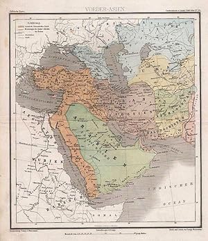 VORDERASIEN, Vorder-Asien, Politische Karte, Farbstahlstich, um 1861, Mittelpunkt: Teheran, 27x24...