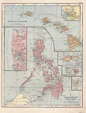 PHILIPPINEN - HAWAII, Philippine Islands, mit sechs Nebenkarten von Manila, Hawaii, Honolulu, Tut...