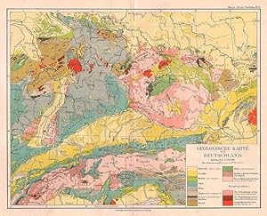 DEUTSCHLAND, Geologische Karte, Farblithographie, um 1892, Mittelpunkt: Regensburg, 21x27 cm Bild...
