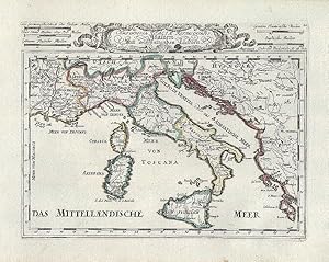 ITALIEN, Italien mit angrentzenden Ländern, altkolorierter Kupferstich, um 1730, 16x21 cm Bildformat