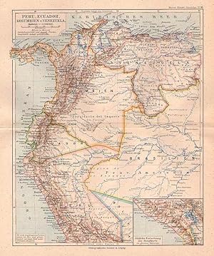 PERU - ECUADOR - KOLUMBIEN - VENEZUELA, Farblithographie, um 1892, Mittelpunkt: Caqueta Territori...