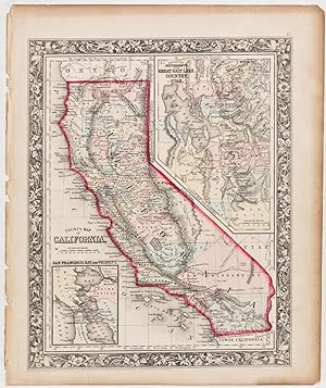 County Map of California with insets of San Francisco Bay & Great Salt Lake Country, Utah (1862)