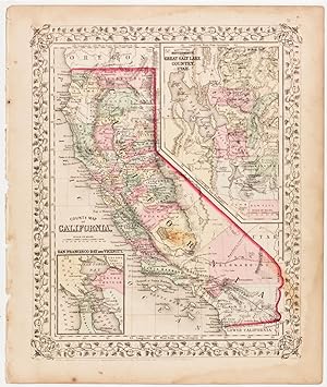 County Map of California with insets of San Francisco Bay & Great Salt Lake Country, Utah (1866)