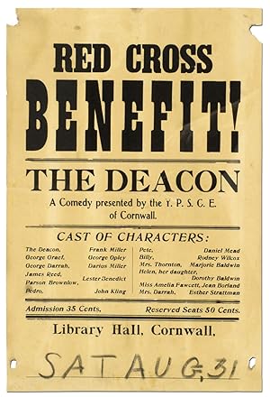 (Broadside): Red Cross Benefit! The Deacon. A Comedy presented by the Y.P.S.C.E. of Cornwall