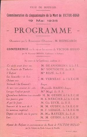 Télécharger Commémoration du cinquantenaire de la Mort de VICTOR-HUGO. 19 Mai 1935 . PROGRAMME Gratuit