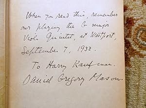 TWO BOOKS by COMPOSER DANIEL GREGORY MASON - SIGNED & INSCRIBED Association Copies