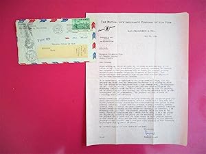 1954 Letter MADAME DE PINS owner BEAULIEU VINEYARDS re: FIRE INSURANCE for her NAPA VALLEY WINES