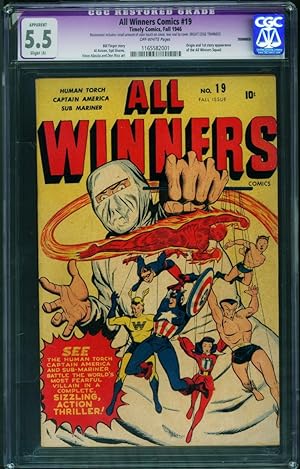 All Winners #19 CGC 5.5 restored 1945- Captain America- Sub-Mariner- 1165582001