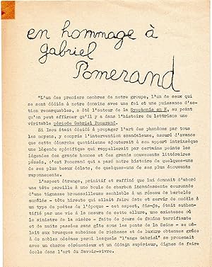 En hommage à Gabriel Pomerand. Signé pour le mouvement Lettriste, Jean Paul Curtay. Juillet 1972.