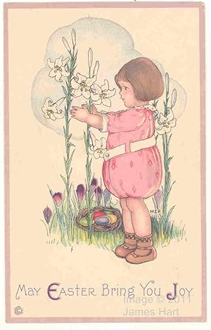 Vintage Postcard - "May Easter Bring You Joy" Child in Garden