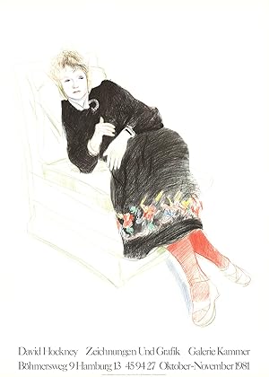 David Hockney-Celia In A Black Dress With Colored Border-1981 Lithograph