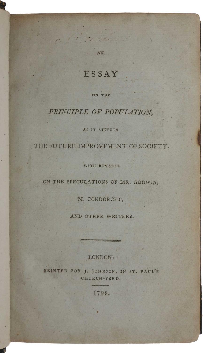 Thomas Malthus S 1798 Work Essay On The Principle Of Population