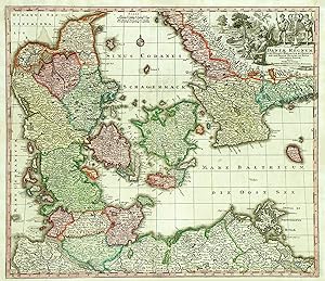 Kupferstich- Karte, b. M. Seutter, "Daniae Regnum cum Ducatu Holsatiae et Slesvici nec non Insula...