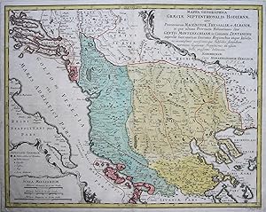 Kupferstich- Karte, v. D. A. Hauer bei Homann Erben, "Mappa Geographica Graeciae Septentrionalis ...