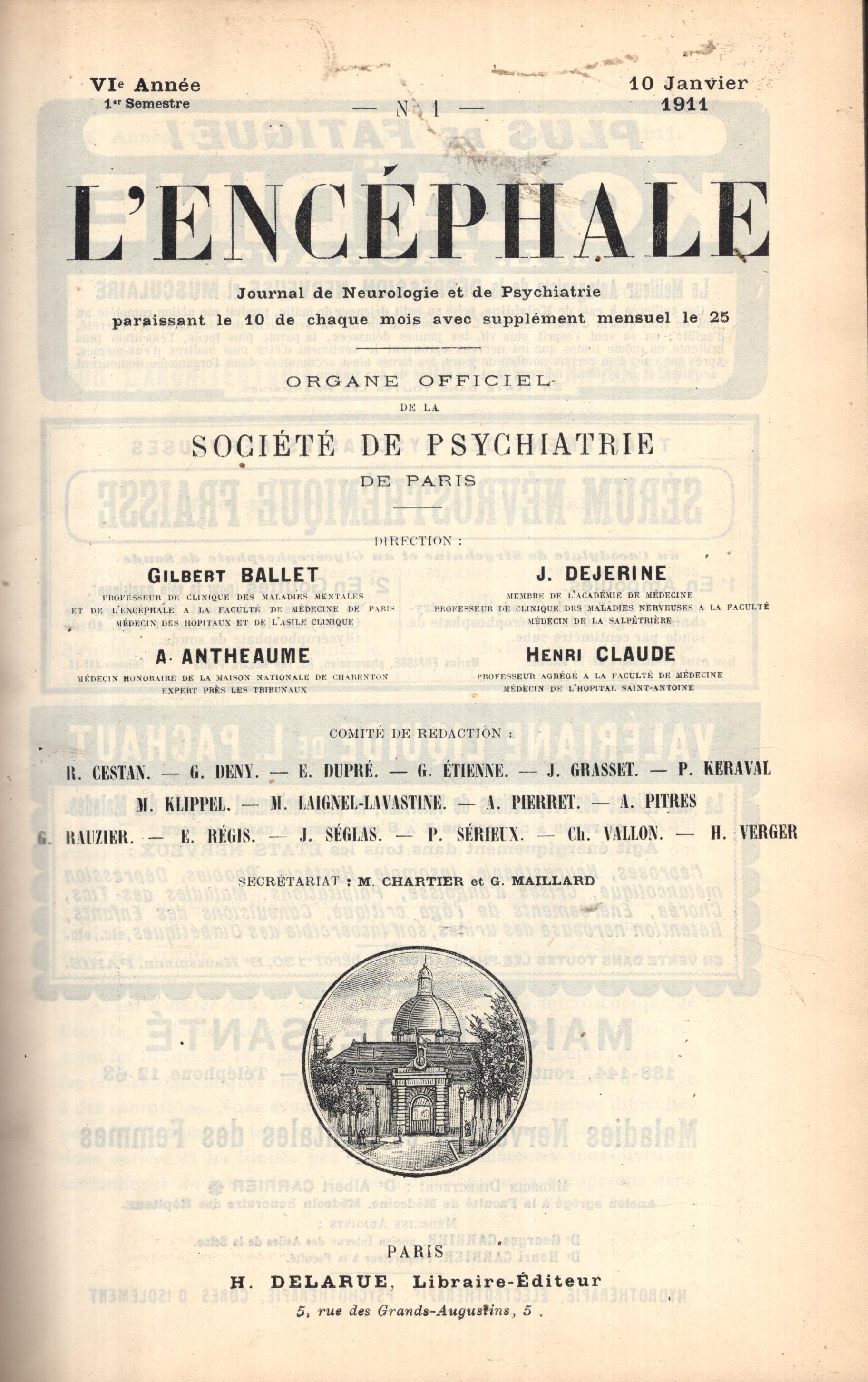 L Enc Phale Journal De Neurologie Et De Psychiatrie Fond E Par A