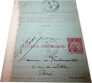 Carte Pneumatique signé du député le Comte de RAMEL Augustin adressée à M. De FRECHENCOURT, au su...
