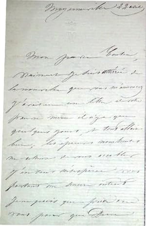 Lettre Autographe Signée de la marquise de VALANGLART adressée a son cousin, elle est triste à la...