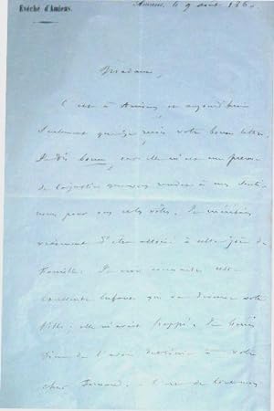 Lettre autographe de l'évêque d'Amiens, Monseigneur Boudinet au sujet du mariage du fils de monsi...