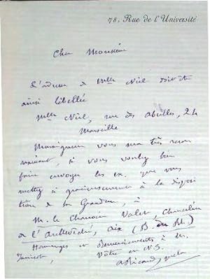 Lettre autographede Monseigneur Ricard, vicaire général de l'archevêque d'Aix-en-Provence il dema...