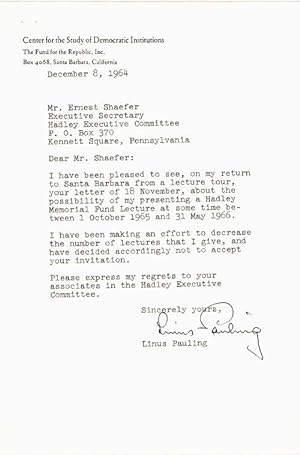 1964 Linus Pauling Typed Letter Signed