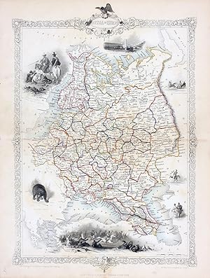 Russia in Europe, antique map with vignette views