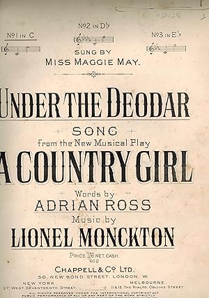 Under the Deodar from the Musical : Country Girl - Vintage Sheet Music - as Sung By Miss Maggie May