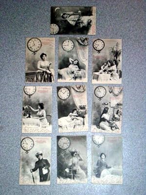 Serie de 10 cartes postales anciennes intitulées " La Journée de la Parisienne".