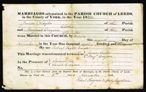 Marriage Certificate; Leeds, UK, 1836