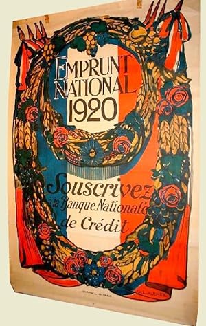 Affiche lithographie en couleurs signée G.L. JAULMES.- Emprunt National 1920 - Banque Nationale d...