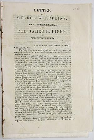 LETTER OF GEORGE W. HOPKINS, OF RUSSELL, TO COL. JAMES H. PIPER, OF WYTHE. CITY OF WASHINGTON, MA...