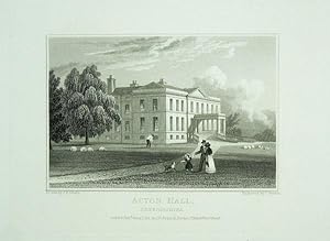 Original Antique Engraving Illustrating Acton Hall in Denbighshire, The Seat of Sir Foster Cunlif...