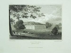Original Antique Engraving Illustrating Althorp in Northamptonshire, The Seat of George John Earl...