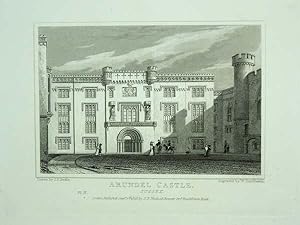 Original Antique Engraving Illustrating Arundel Castle in Sussex, The Seat of His Grace Bernard E...