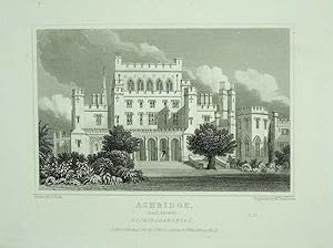 Original Antique Engraving Illustrating Ashridge (East front) in Buckinghamshire, The Seat of The...