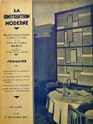 La Construction Moderne #51 21 Septembre 1930; Revue Hebdomadaire D'Architecture