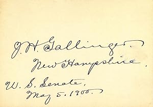 Small card signed by Jacob H. Gallinger.