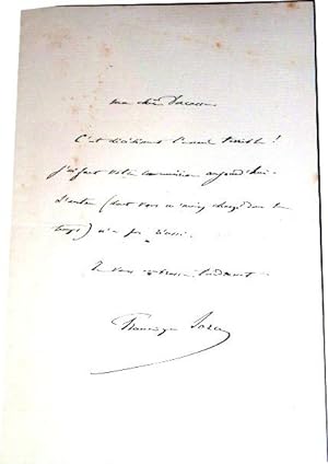 Mot autographe signé de Francisque Sarcey destinataire Alice Ducasse - Ma chère Ducasse. C'est dé...