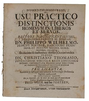 Dissertatio Inauguralis De Usu Practico Distinctionis hominum in ingenuos et libertinos,.Praeside...