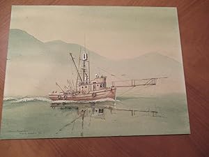 Original Watercolor Of The Fishing Boat "Poseidon", By Frank Loudin