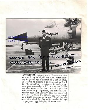 Jacques Andrieux / WWII Spitfire / Free French Ace / Signed Photograph, Early 60s