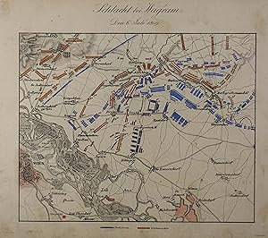 Schlacht bei Wagram. Den 6. Juli 1809. Kupferstich - Karte mit Formationskolorit aus R. von Rothe...