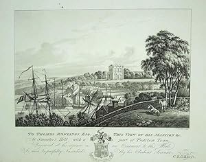 Original Antique Aquatint Engraved Print Illustrating The Mansion at Saunder's Hill in Cornwall.